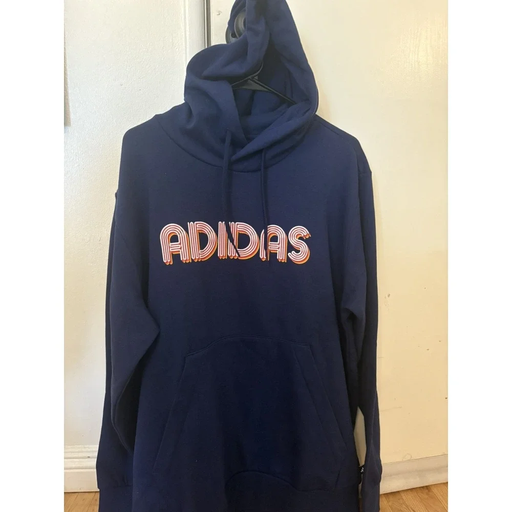 Classic Men Adidas Hoodie With Logo, Navy Blue. Size XL. New With Tag
